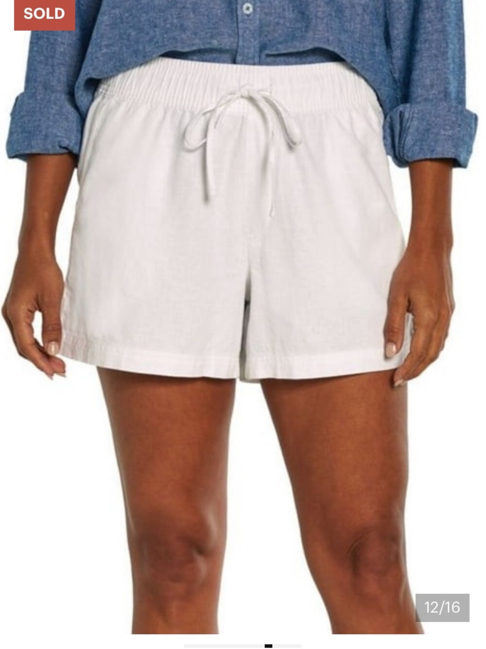 GAP Women’s Bright White Drawstring Linen-Blend Pull-On Shorts Size Medium